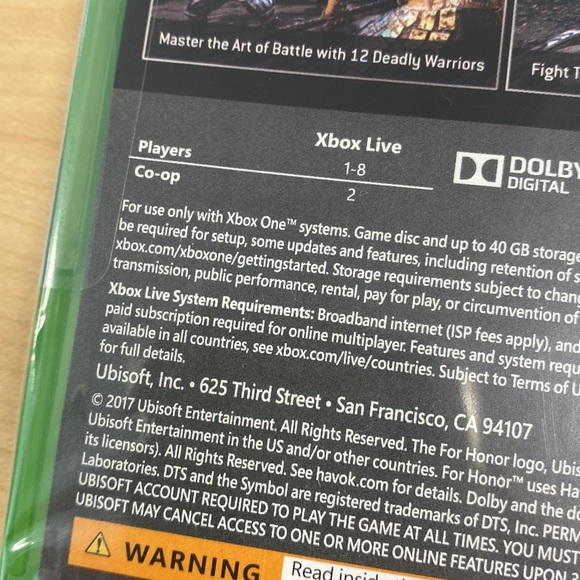 NWT XBOXONE FOR HONOR video game…factory sealed - Picture 3 of 3